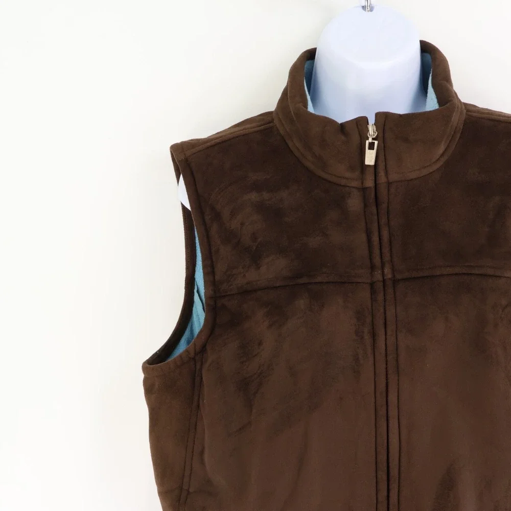Caribbean Joe‎ Full Zip Vest Womens Size L Brown Polyester Soft Lining Mock Neck